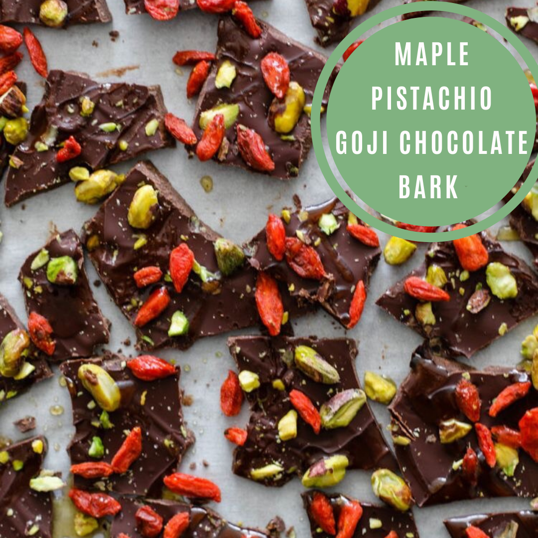 Maple Pistachio Goji Chocolate Bark