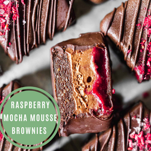 Vegan Raspberry Mocha Mousse Brownies