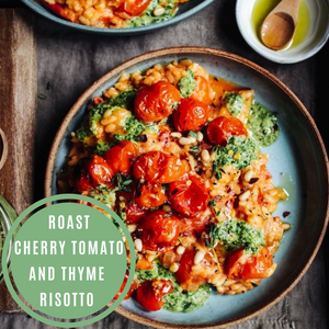 Roast Cherry Tomato and Thyme Risotto with Basil Pesto